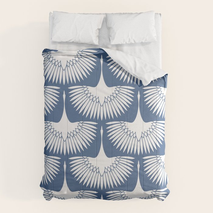 Japanese Crane Ornate Art Deco Powder Blue Pattern  Comforter Gallery Image 6