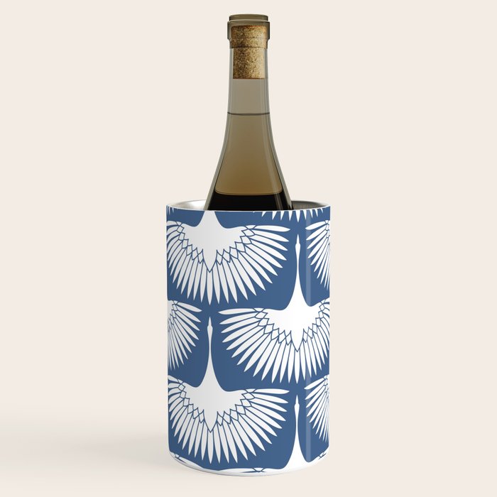 Japanese Crane Ornate Art Deco Powder Blue Pattern  Wine Chiller Gallery Image 2
