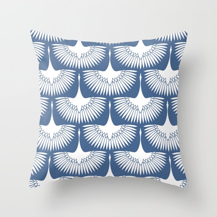 Japanese Crane Ornate Art Deco Powder Blue Pattern  Throw Pillow Gallery Image 6