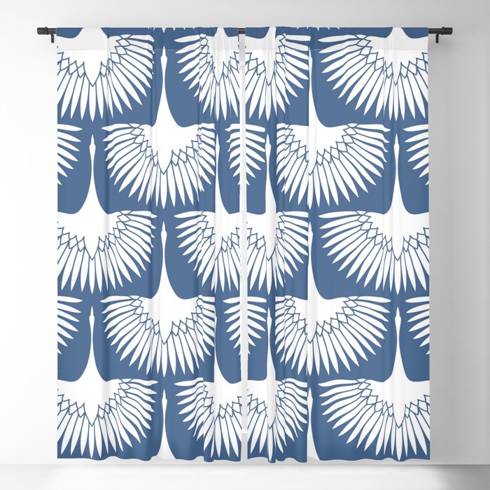 Japanese Crane Ornate Art Deco Powder Blue Pattern  Window Curtain Gallery Image 1