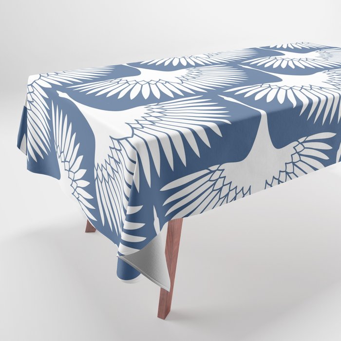 Japanese Crane Ornate Art Deco Powder Blue Pattern  Tablecloth Gallery Image 1