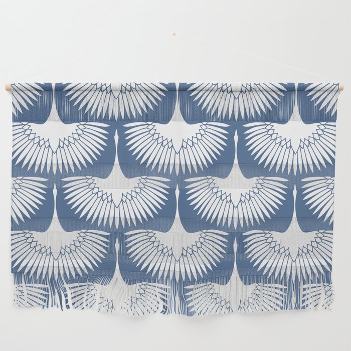 Japanese Crane Ornate Art Deco Powder Blue Pattern  Wall Hanging Gallery Image 1