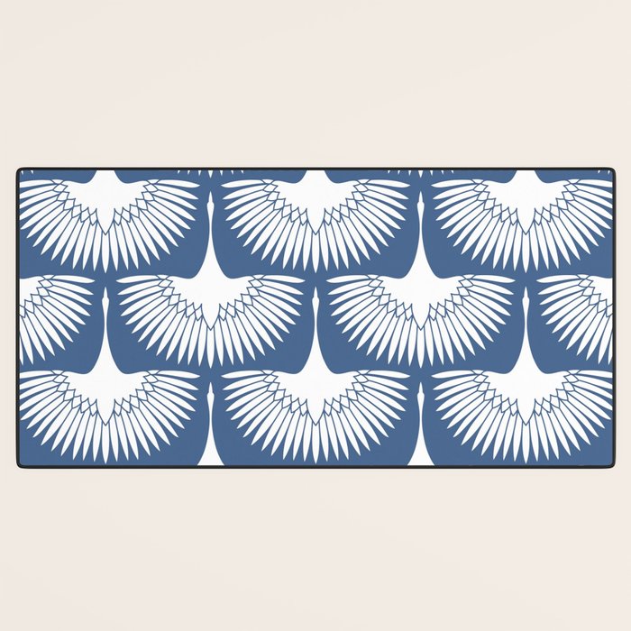 Japanese Crane Ornate Art Deco Powder Blue Pattern  Desk Mat Gallery Image 3