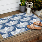 Japanese Crane Ornate Art Deco Powder Blue Pattern  Outdoor Rug Gallery Image 2