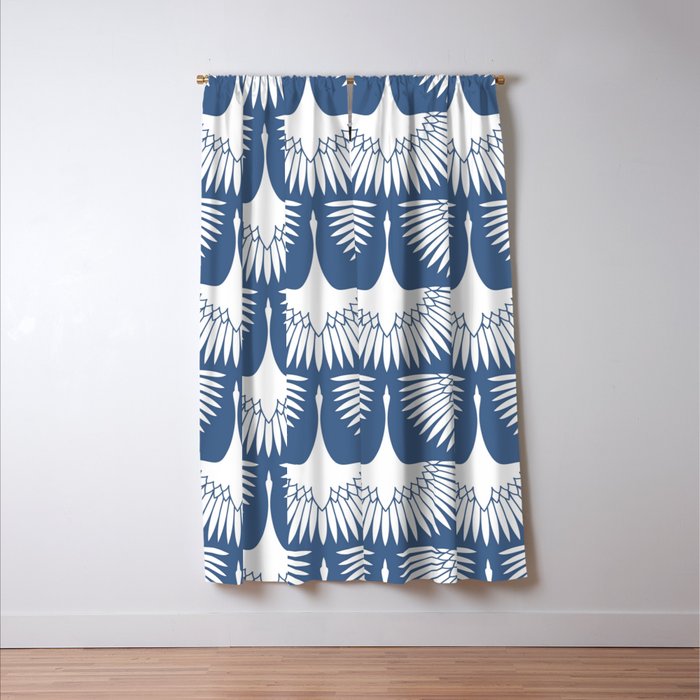 Japanese Crane Ornate Art Deco Powder Blue Pattern  Window Curtain Gallery Image 3