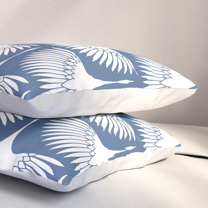 Japanese Crane Ornate Art Deco Powder Blue Pattern  Pillow Sham Gallery Image 3