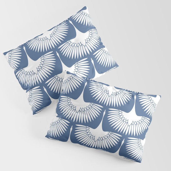Japanese Crane Ornate Art Deco Powder Blue Pattern  Pillow Sham Gallery Image 3