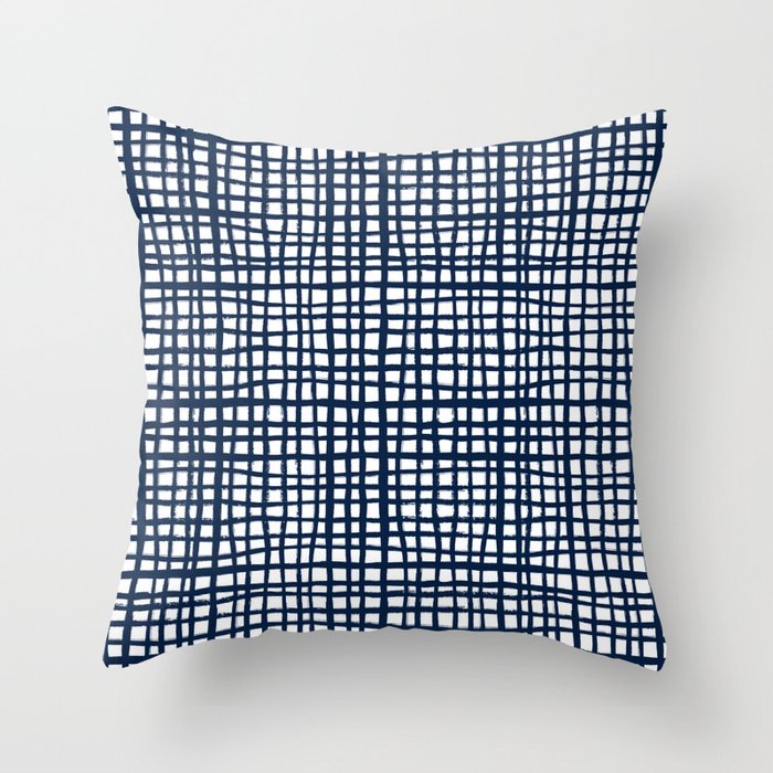 Sloane Grid - navy blue grid pillow, home decor, painterly Throw Pillow Gallery Image 6