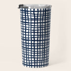 Sloane Grid - navy blue grid pillow, home decor, painterly Travel Mug Gallery Image 3