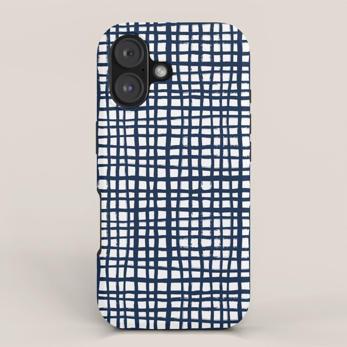 Sloane Grid - navy blue grid pillow, home decor, painterly iPhone Case Gallery Image 1