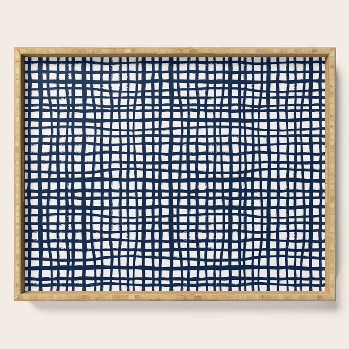Sloane Grid - navy blue grid pillow, home decor, painterly Serving Tray Gallery Image 1