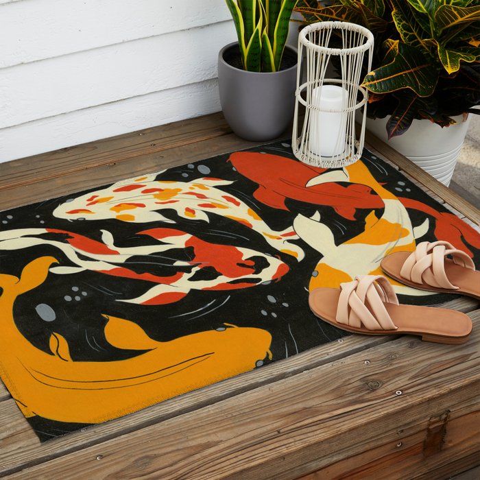 Koi in Black Water Outdoor Rug Gallery Image 2