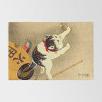 Japanese Woodblock Print Cat Lantern Playful Vintage Art Rug Gallery Image 2