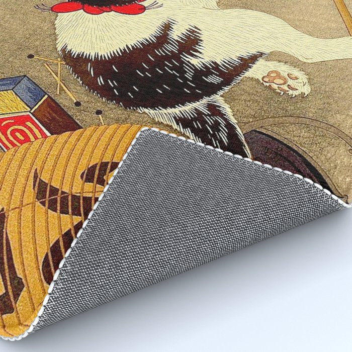 Japanese Woodblock Print Cat Lantern Playful Vintage Art Rug Gallery Image 4