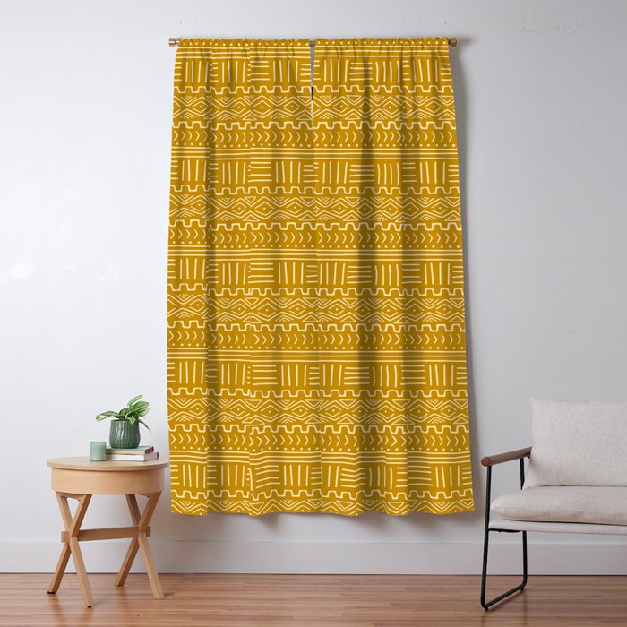 Mud Cloth on Mustard Window Curtain