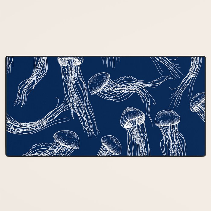 Jellyfish Print - Navy Desk Mat Gallery Image 3