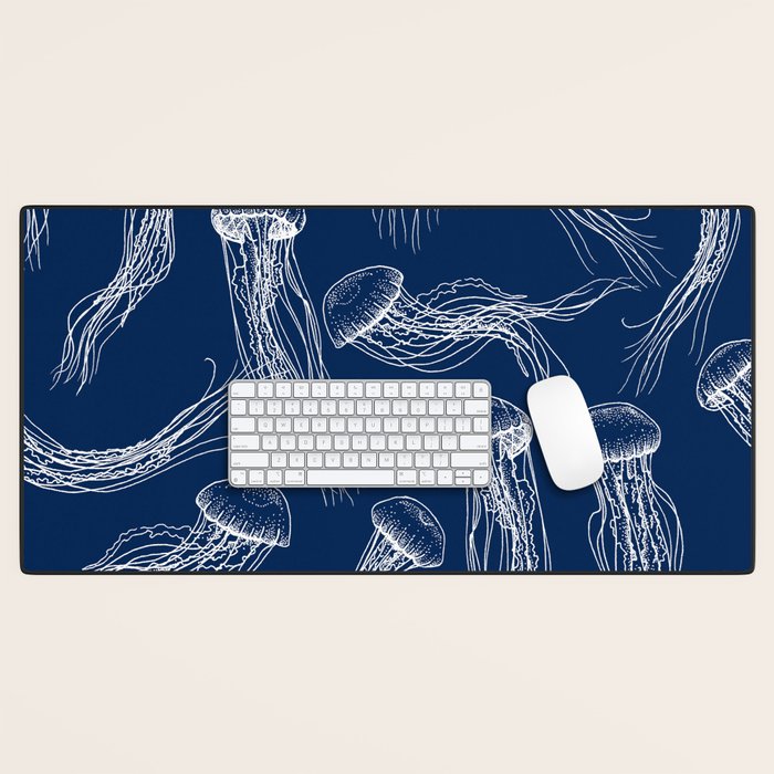 Jellyfish Print - Navy Desk Mat Gallery Image 1