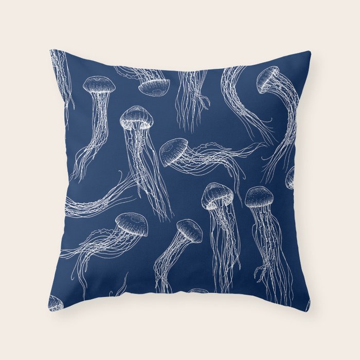 Jellyfish Print - Navy Throw Pillow Gallery Image 6