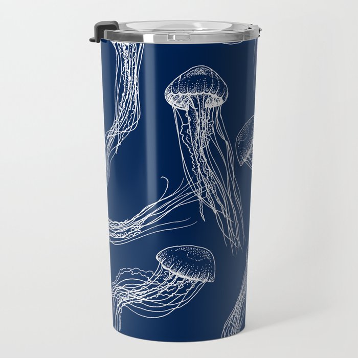 Jellyfish Print - Navy Travel Mug Gallery Image 3