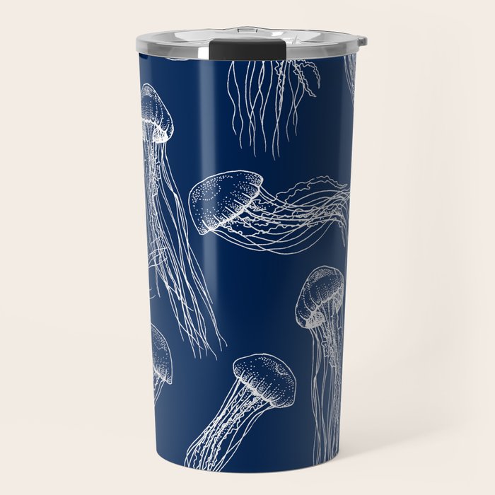 Jellyfish Print - Navy Travel Mug Gallery Image 1
