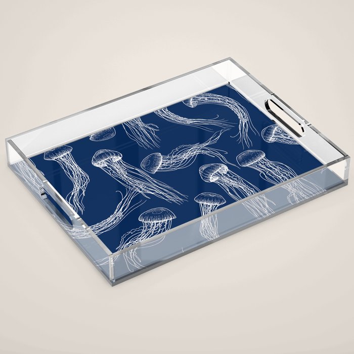 Jellyfish Print - Navy Acrylic Tray Gallery Image 1