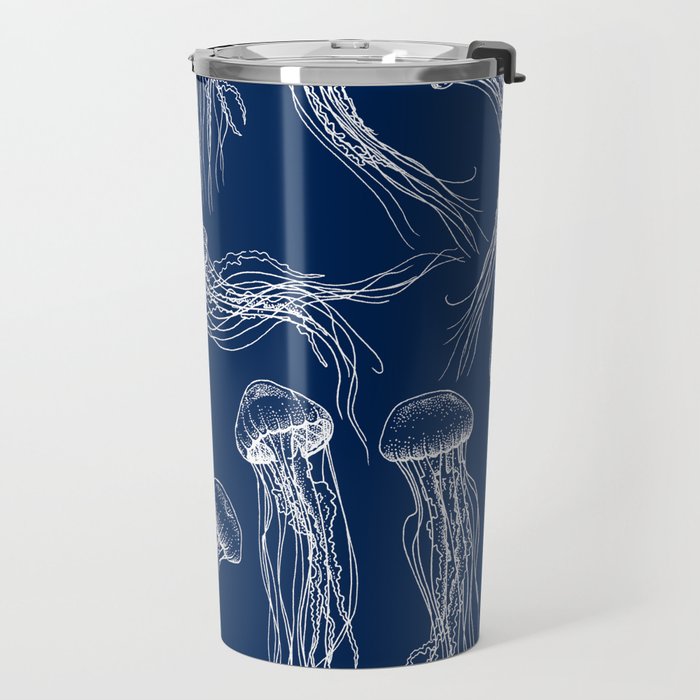 Jellyfish Print - Navy Travel Mug Gallery Image 2