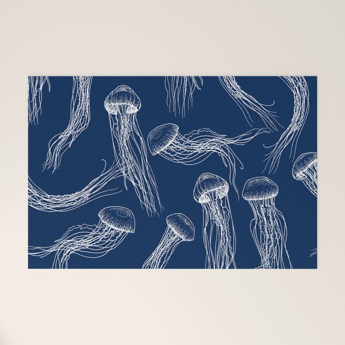 Jellyfish Print - Navy Welcome Mat Gallery Image 1
