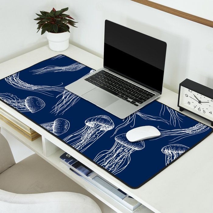 Jellyfish Print - Navy Desk Mat Gallery Image 2