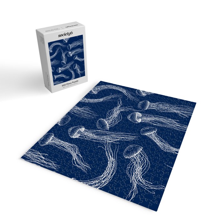 Jellyfish Print - Navy Jigsaw Puzzle Gallery Image 2