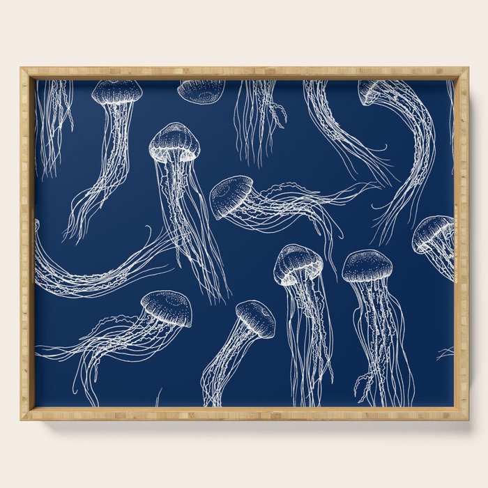 Jellyfish Print - Navy Serving Tray Gallery Image 1