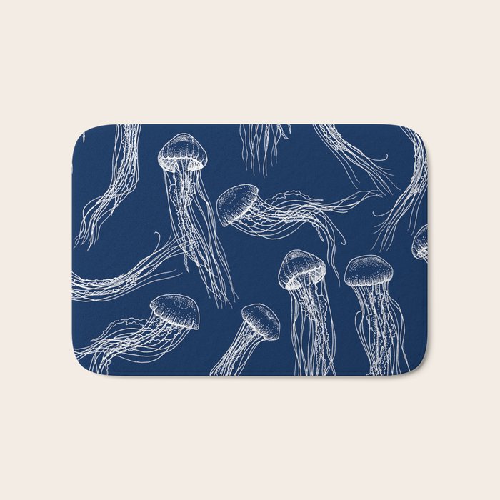 Jellyfish Print - Navy Bath Mat Gallery Image 1