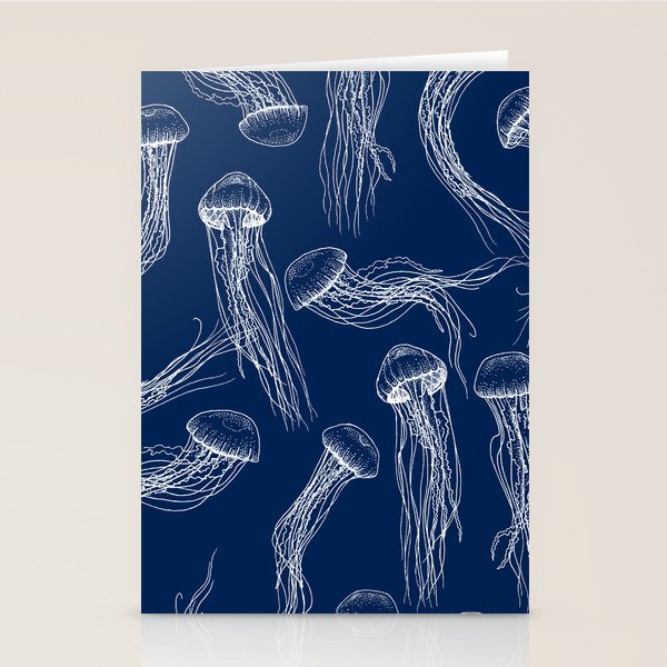 Jellyfish Print - Navy Stationery Card Gallery Image 1
