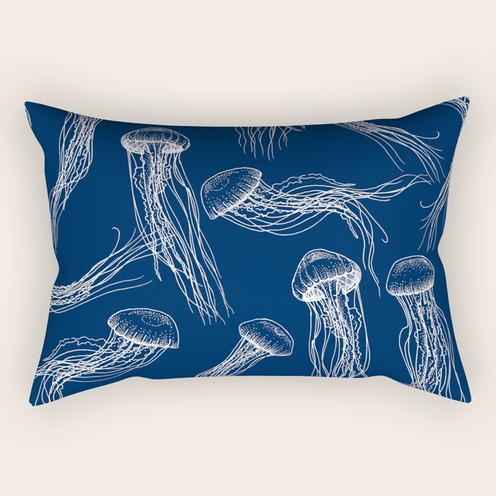 Jellyfish Print - Navy Rectangular Pillow Gallery Image 2