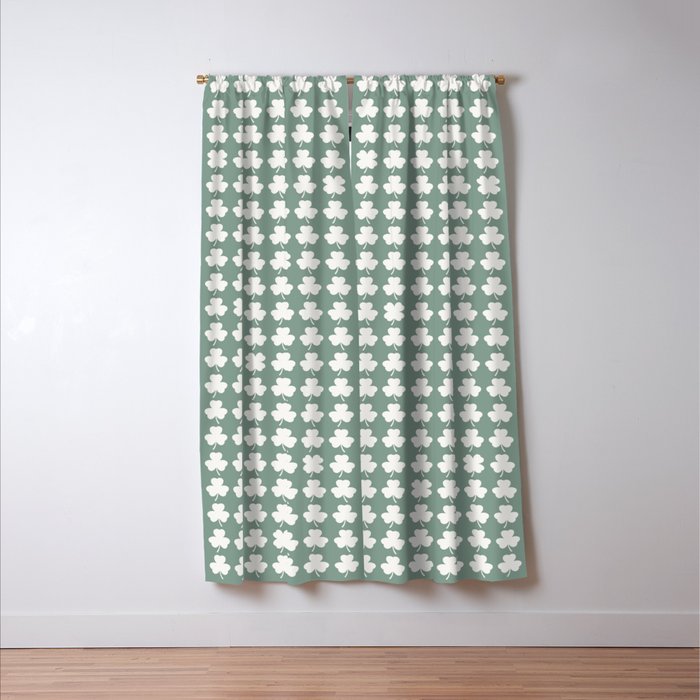 Clovers XXXIII Sage Green Botanical Pattern Window Curtain Gallery Image 3