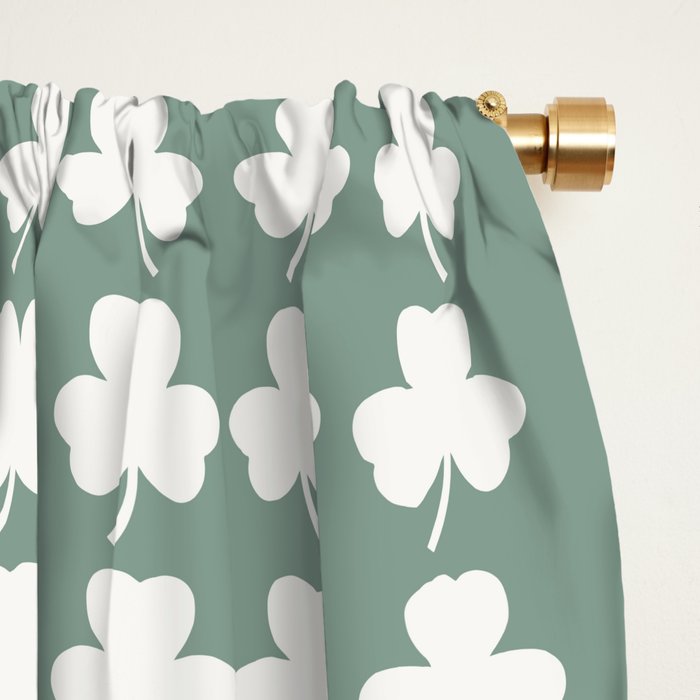Clovers XXXIII Sage Green Botanical Pattern Window Curtain Gallery Image 2