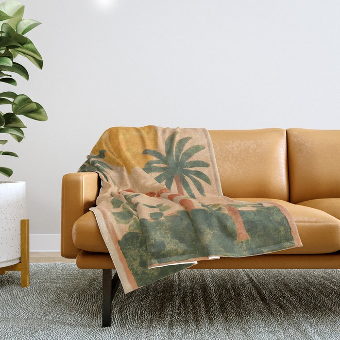 Sun Drenched Casa with Palms Mediterranean Tropical Vibes Throw Blanket Gallery Image 1
