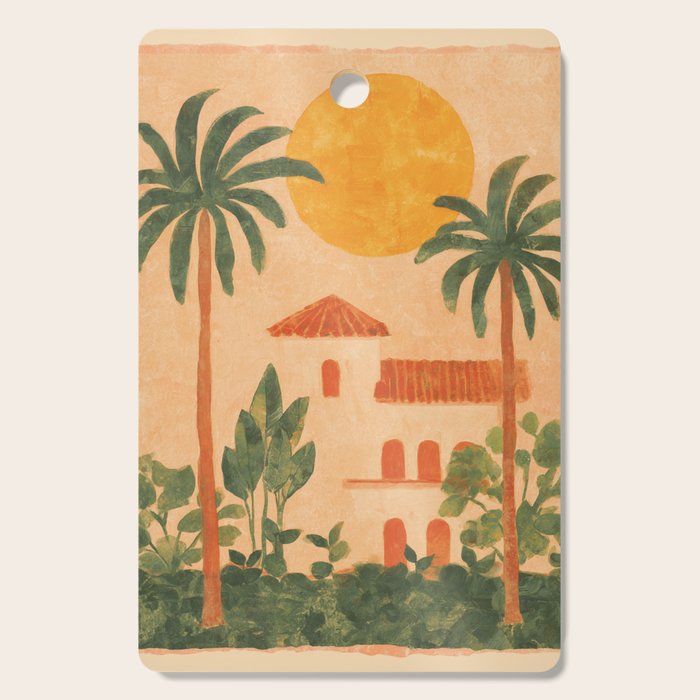 Sun Drenched Casa with Palms Mediterranean Tropical Vibes Cutting Board Gallery Image 1