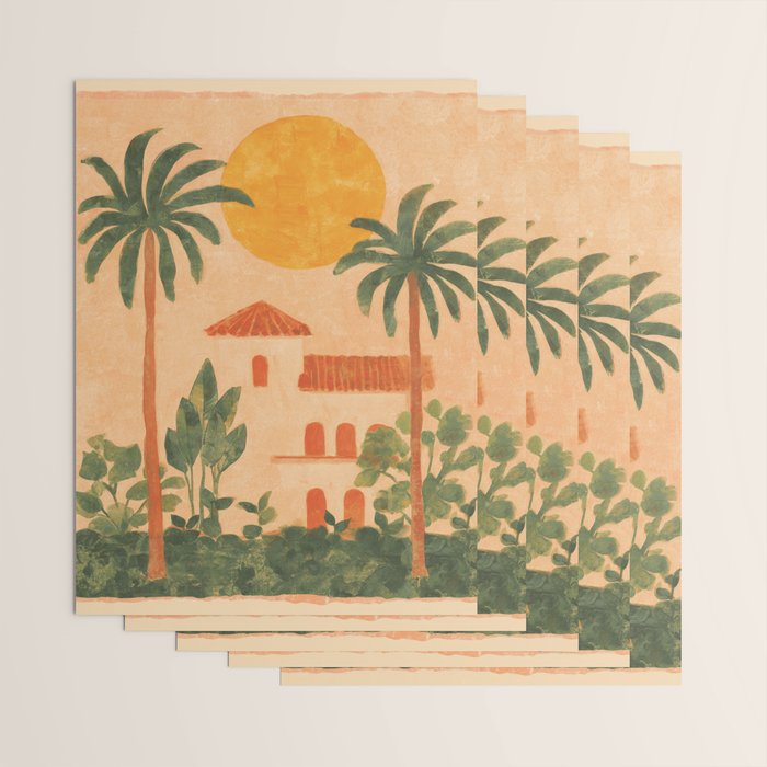 Sun Drenched Casa with Palms Mediterranean Tropical Vibes Wrapping Paper Gallery Image 3
