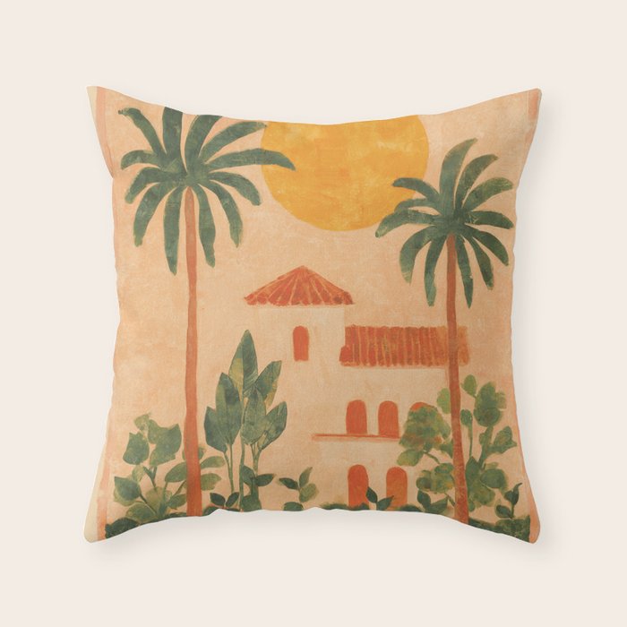 Sun Drenched Casa with Palms Mediterranean Tropical Vibes Throw Pillow Gallery Image 6
