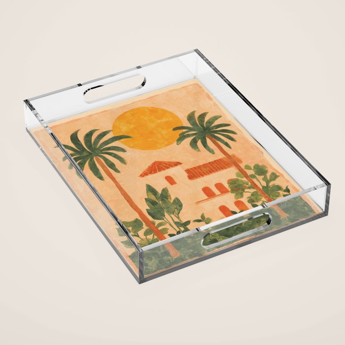Sun Drenched Casa with Palms Mediterranean Tropical Vibes Acrylic Tray Gallery Image 1