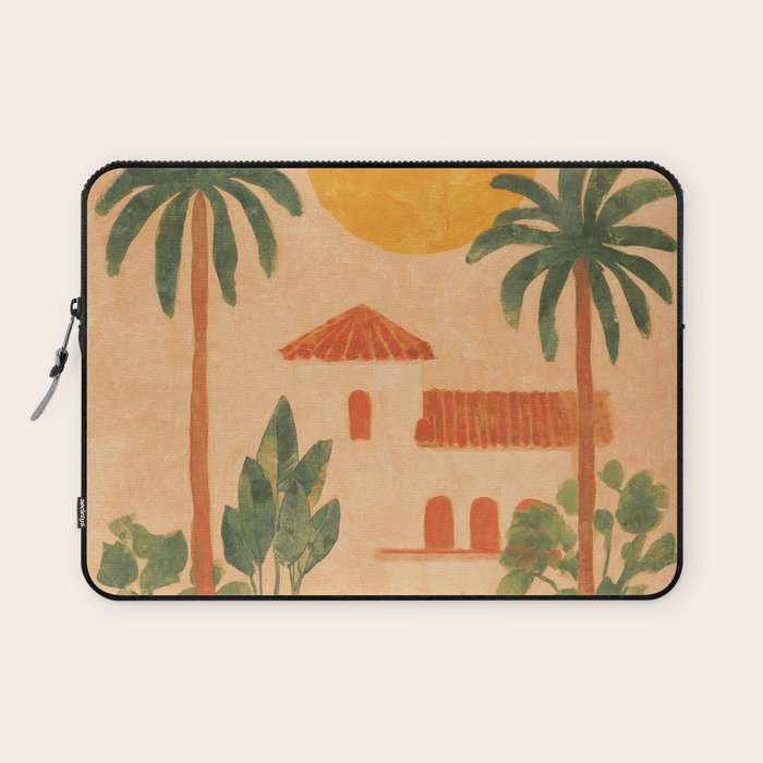 Sun Drenched Casa with Palms Mediterranean Tropical Vibes Laptop Sleeve Gallery Image 1