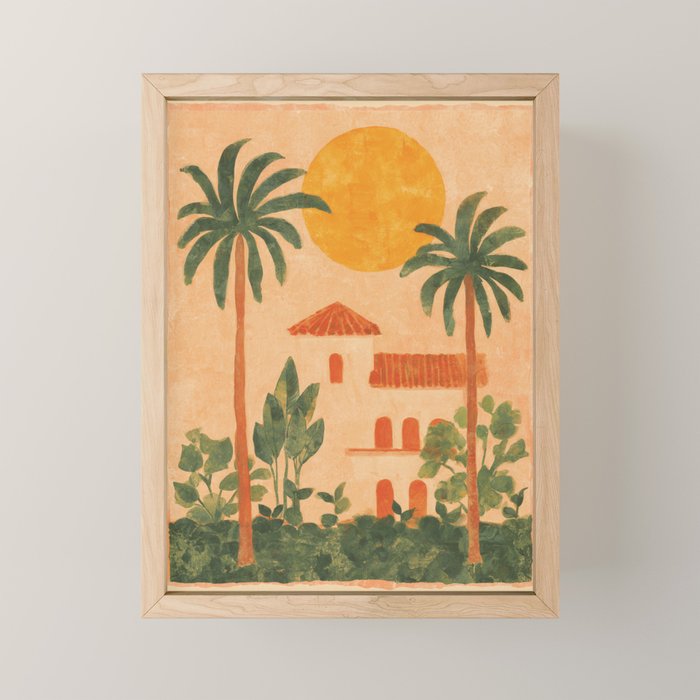 Sun Drenched Casa with Palms Mediterranean Tropical Vibes Mini Art Print Gallery Image 1