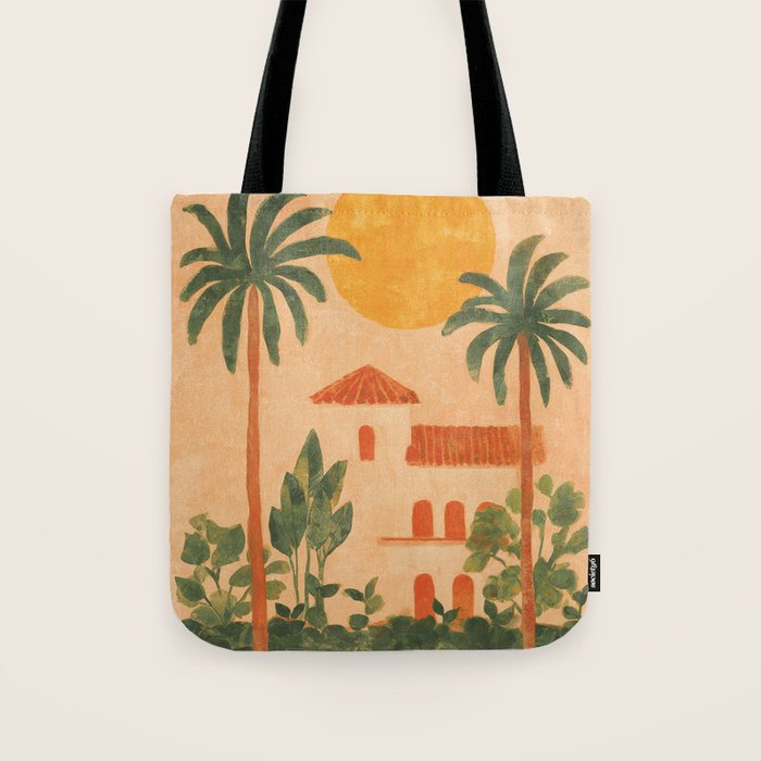 Sun Drenched Casa with Palms Mediterranean Tropical Vibes Tote Bag Gallery Image 1