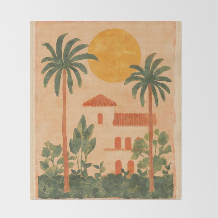 Sun Drenched Casa with Palms Mediterranean Tropical Vibes Throw Blanket Gallery Image 2