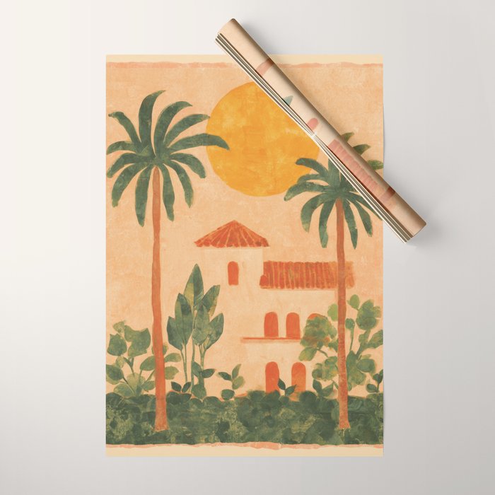 Sun Drenched Casa with Palms Mediterranean Tropical Vibes Wrapping Paper Gallery Image 1