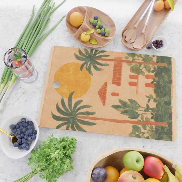 Sun Drenched Casa with Palms Mediterranean Tropical Vibes Cutting Board Gallery Image 2