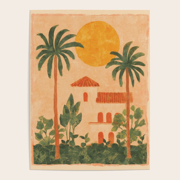 Sun Drenched Casa with Palms Mediterranean Tropical Vibes Poster Gallery Image 4