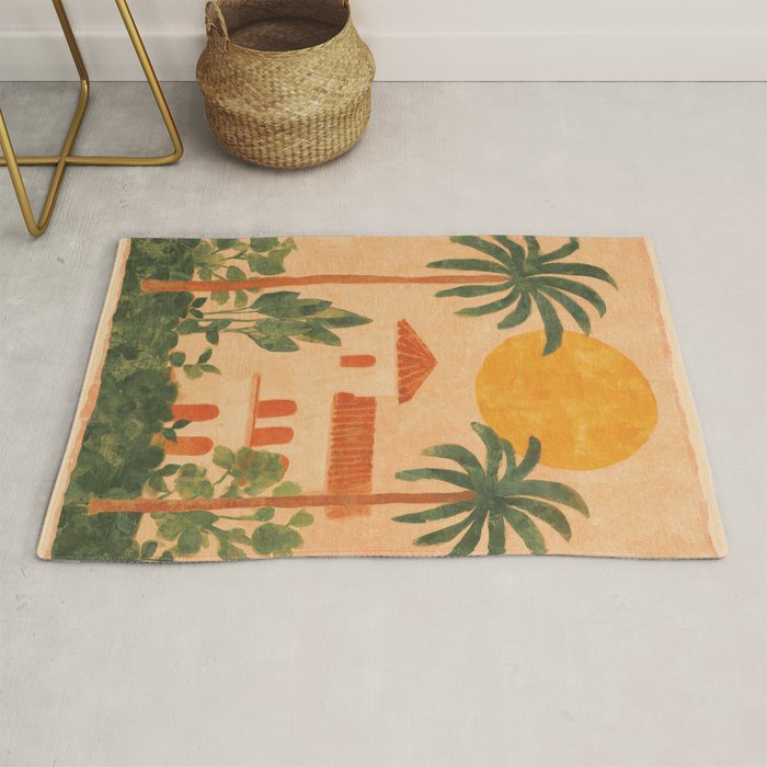 Sun Drenched Casa with Palms Mediterranean Tropical Vibes Rug Gallery Image 1