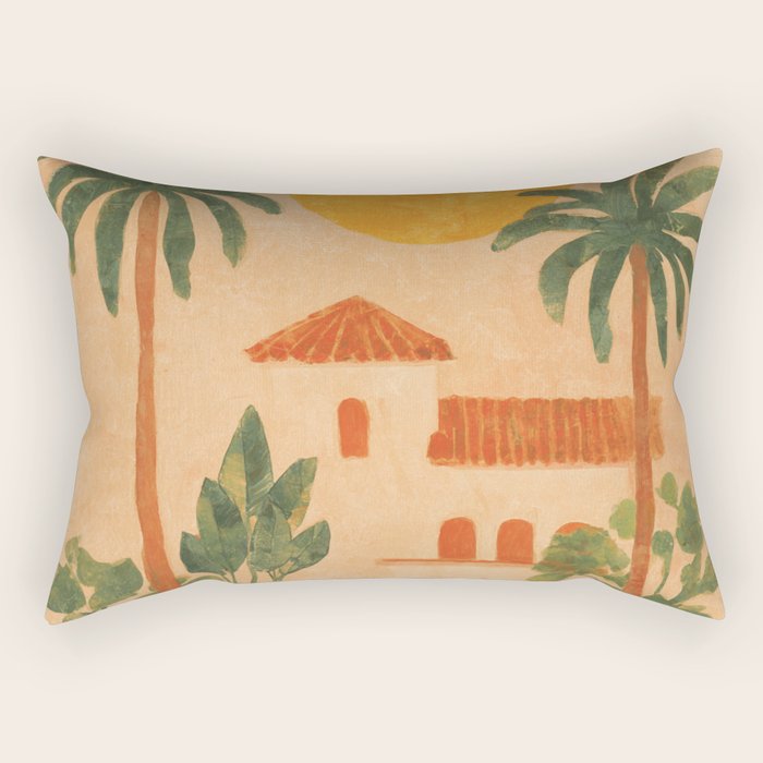 Sun Drenched Casa with Palms Mediterranean Tropical Vibes Rectangular Pillow Gallery Image 2