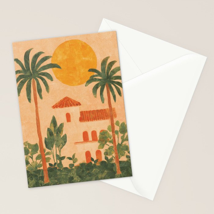 Sun Drenched Casa with Palms Mediterranean Tropical Vibes Stationery Card Gallery Image 2